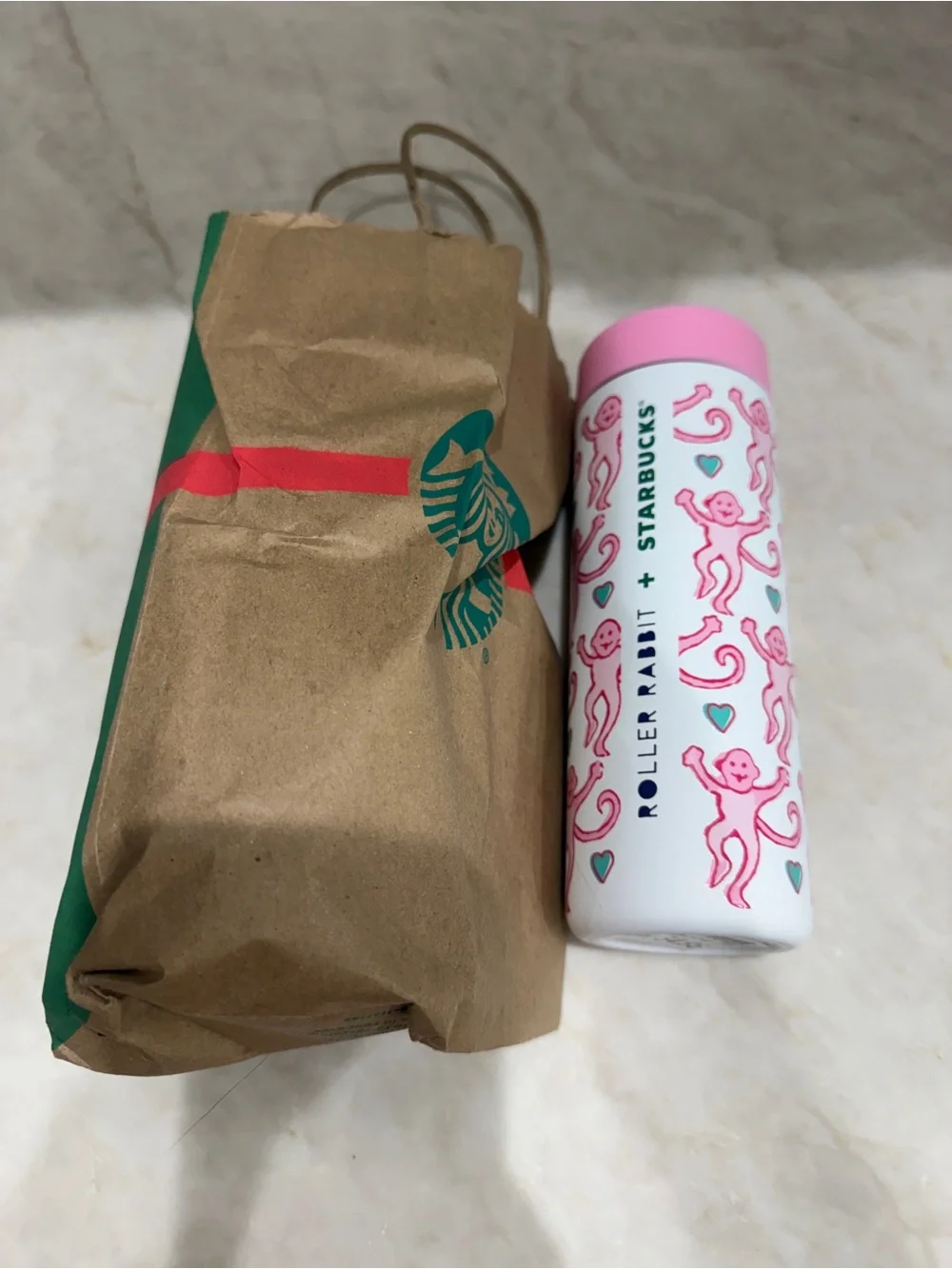 Roller Rabbit Pink & White Monkey Pattern Insulated Tumbler